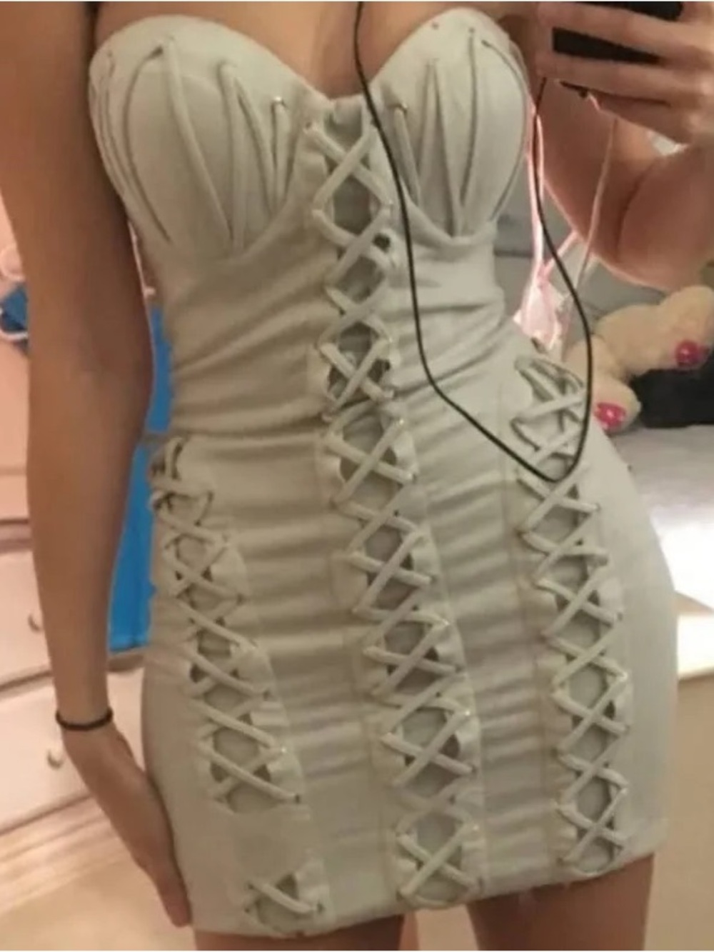 House Of Cb Irvina Suedette Dove Gray Strapless Dress